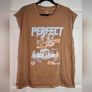 No Boundaries Oversized Fit Brown Car Graphic Muscle T Shirt Large